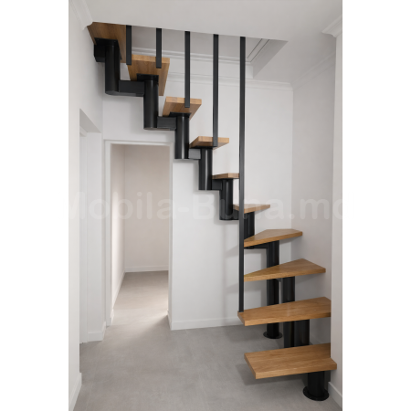 Лестница металлическая с деревянными ступенями для компактных пространств A-54